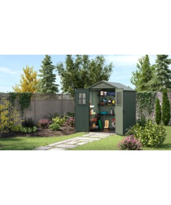 CASETTA DA GIARDINO KETER "DARWIN 6x6" IN EVOTECH+ COLORE VERDE CON PORTA BATTENTE DOPPIA 190X183X221 CM